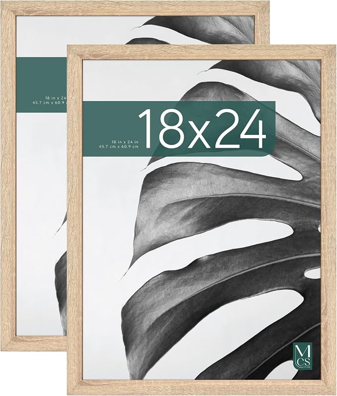 MCS Studio Gallery 18x24 Poster Frame Natural Woodgrain Engineered Wood, Vertical & Horizontal Wall Hanging Large Picture Frame for Photos, Posters & Art Prints (2-Pack)