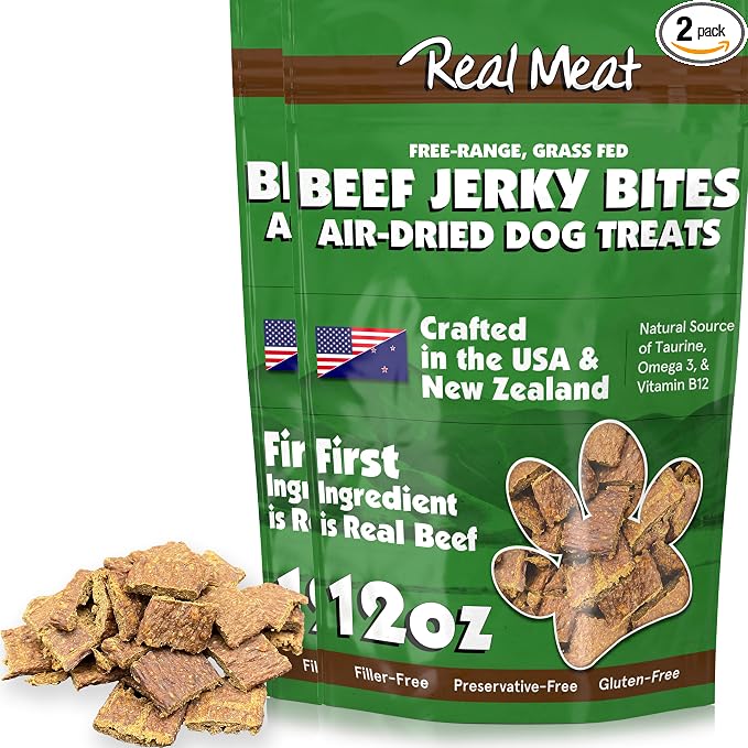 TRMC Real Meat Dog Treats - Two 12oz Bag of Bite-Sized Air-Dried Beef Jerky for Dogs - Grain-Free Jerky Treats with 95% Free-Range, Grass Fed Beef - All-Natural High Protein Treats