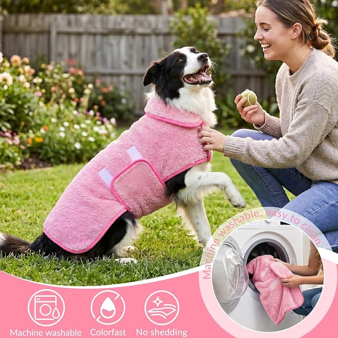 Bienbee Dog Bathrobe, Super Absorbent for Small to Large Dogs, Pink 2XL | Dog Robes with Soft Fleece, Warm & Cozy, Adjustable Fit, and Quick Drying Coat for Baths Swimming and Grooming