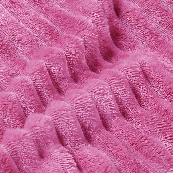 BEDELITE 3D Ribbed Hot Pink Fleece Throw Blanket for Couch, 50x60 Inch | Soft Warm Decorative Fluffy Blanket, Cozy Plush Lightweight Fuzzy Throw Blanket for Bed Sofa Home Room Decor, Gift for Women