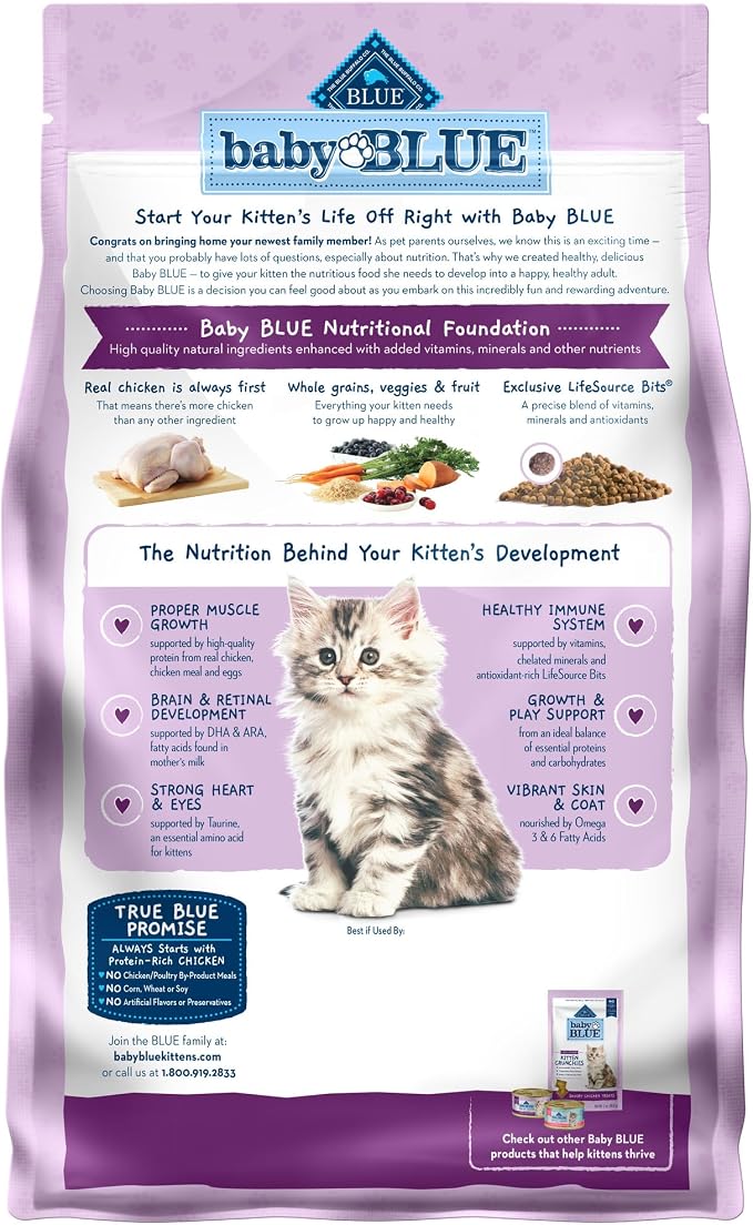 Blue Buffalo Baby Blue Chicken Kitten Natural Dry Cat Food, 2 lb | Real Chicken #1 Ingredient Plus Brown Rice, with DHA for Cognitive Development, Antioxidant-Rich LifeSource Bits