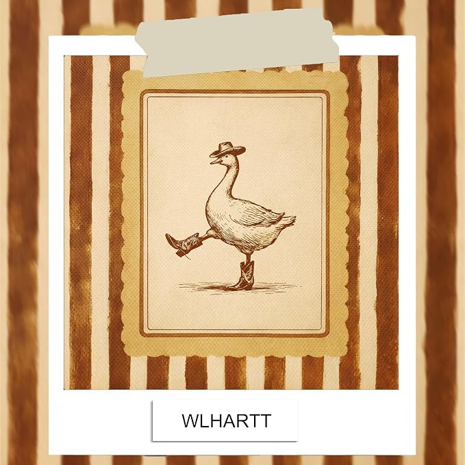 Vintage Cowboy Goose Wall Art, Western Silly Goose Canvas Wall Decor Painting, Funny Dancing Duck Animal Poster Print Picture for Nursery Living Room Bedroom Bathroom 12x16 Inch Framed