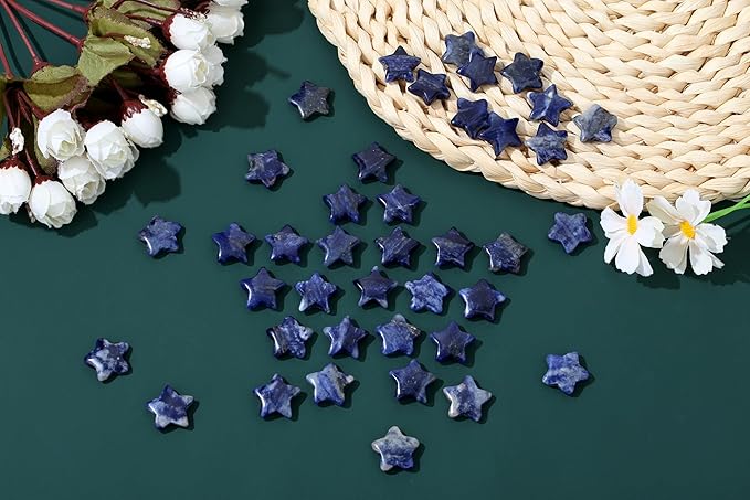 QINJIEJIE 20 PCS Blue Sodalite Star Crystals Healing Stones Mini Crystal Cute Polished Pocket Stone Thumb Star Gemstones Set Bulk Wholesale Reiki Energy Balancing Star Crystal Gifts for Women