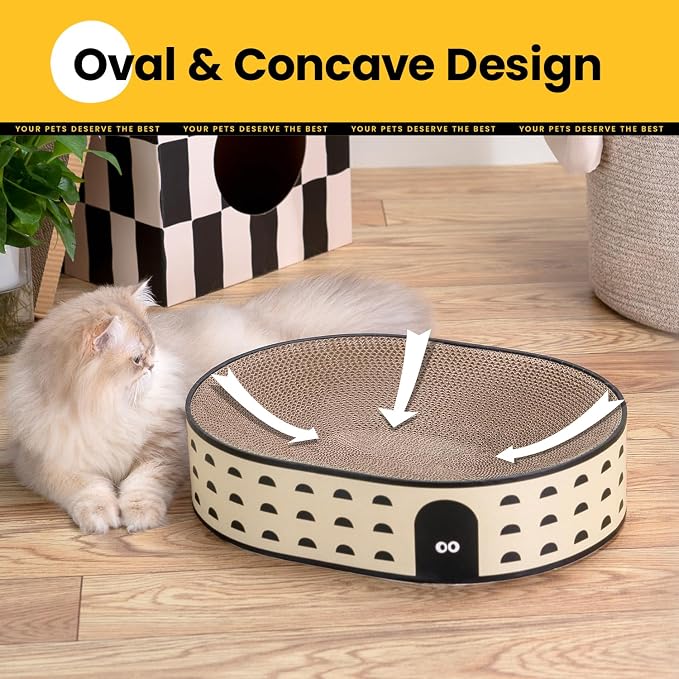 Conlun Oval Cat Scratcher Bed | Scratching Bowl Lounge for Kittens | Medium | Corrugated Cardboard Pad | Concave Shape | No Mess Enclosed Base | Serves as Couch Furniture Protector