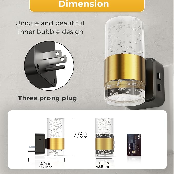 L LOHAS LED Night Lights Plug into Wall, Dusk-to-Dawn Sensor Night Light | 2 Pack Soft White/Cool White/Amber 3 Light Color, Adjustable Brightness, Rotatable plug, Bubble Nightlight for Hallway