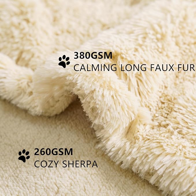 gogobunny Waterproof Dog Blanket for Couch & Furniture Protection - Super Soft Reversible Throw for Large Dogs & Cats, Calming Washable Fur & Sherpa Pet Blanket (60x80 Inch, Beige)