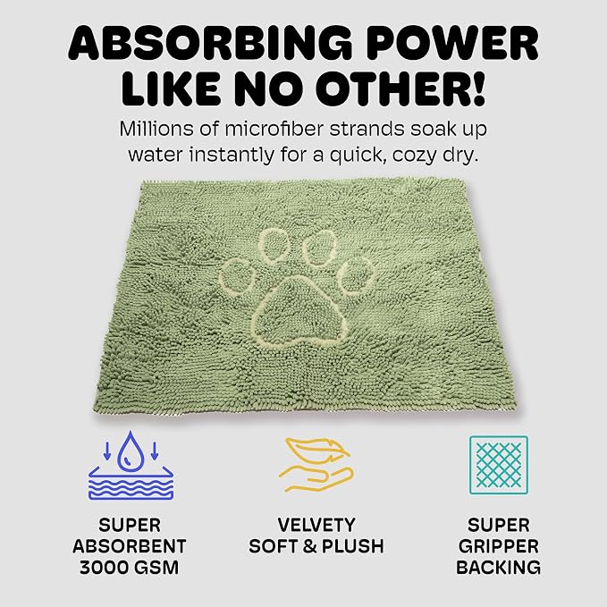 Dog Gone Smart Dirty Dog Doormat - Fast Drying Rug with Super Gripper Backing for Clean Floors - Super Absorbent and Machine Washable Mat for Muddy Paws - Sage Green | Super Gripper Backing for Clean Floors - Absorbent Microfiber and Machine Washable M...