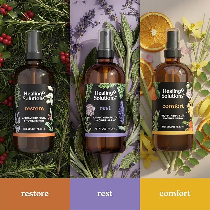 Healing Solutions Aromatherapy Shower Spray, Restore Blend, 4oz, Therapeutic Grade Essential Oils, Made in the USA, At Home Spa Experience, Promotes Muscle Relaxation (4oz, Restore Blend)