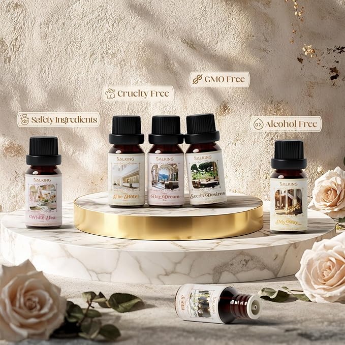 SALKING Aromatherapy Diffuser & Hotel Essential Oils Set, 100ml Diffuser Cool Mist Humidifier with 8 Colors Light and Luxury Hotel Fragrance Oil for Home