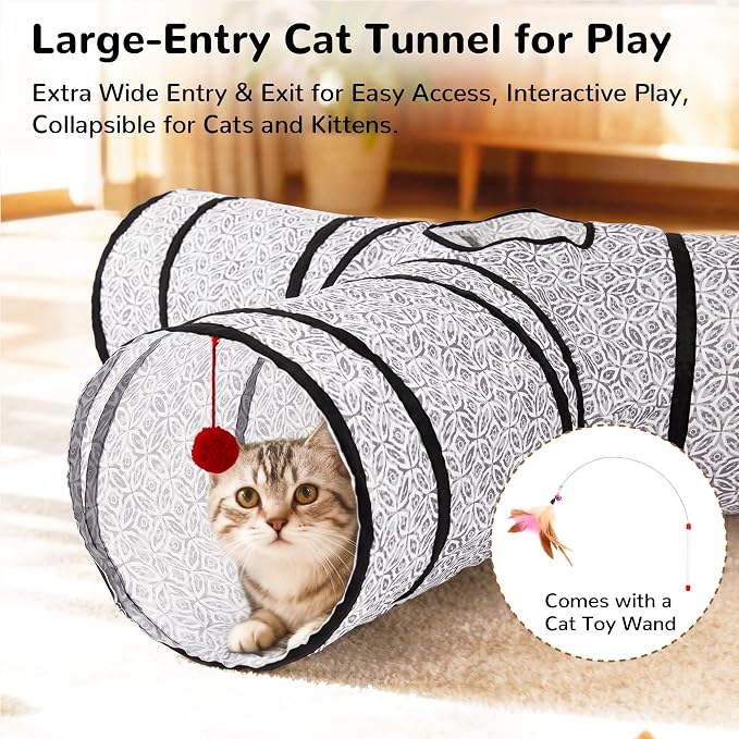 Tempcore Cat Tunnel, 3-Way Collapsible Toy, Large Size Grey Coin