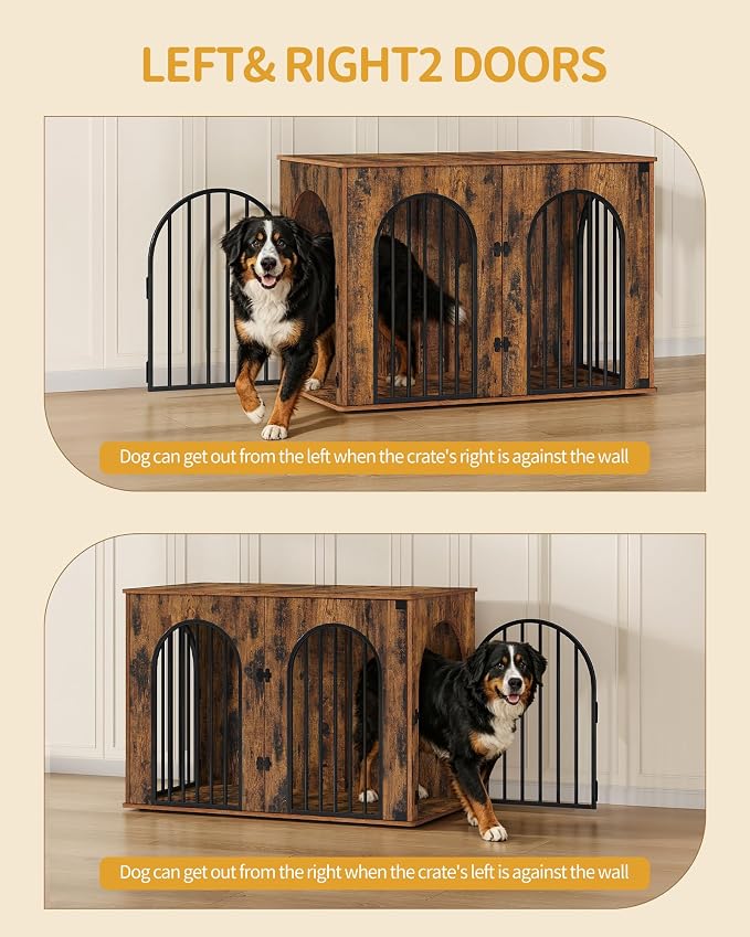 Hzuaneri 46.5'' Dog Crate Furniture,Dog Kennel Indoor for Medium/Large Dogs | Dog Kennel Furniture Wooden Dog Cage Heavy Duty Dog Crate Decorative Pet House End Side Table TV Stand,Rustic Brown DFC93901B