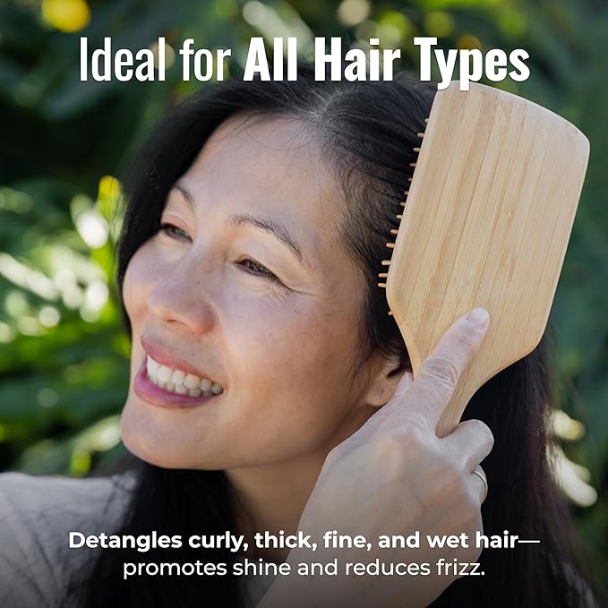 ZWS Essentials Bamboo Hair Brush | Sustainable Detangling Hairbrush for All Hair Types | Natural Scalp Massage Brush with Eco-Friendly Bristles for Smooth, Frizz-Free Styling by Zero Waste Store
