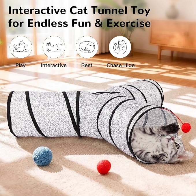 Tempcore Cat Tunnel, 3-Way Collapsible Toy, Large Size Grey Coin