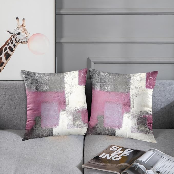 Emvency Throw Pillow Covers Set of 2, 18 x 18 Inch, Pink Line Gray | Abstract Modern Outdoor Decorative Square Pillow Cases Couch Cushion Case for Couch Bed Sofa Living Room Home Decor
