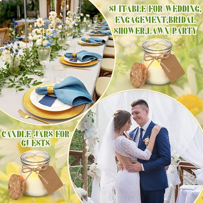 MTLEE 24 Pcs Wedding Jar Candles for Guests Wedding Candle Gift Natural Wax Candles with DIY Tag Cards for Bridesmaid Baby Shower Party Favors Home Decor, Scents of Lemon/Tangerine/Coconut Milk