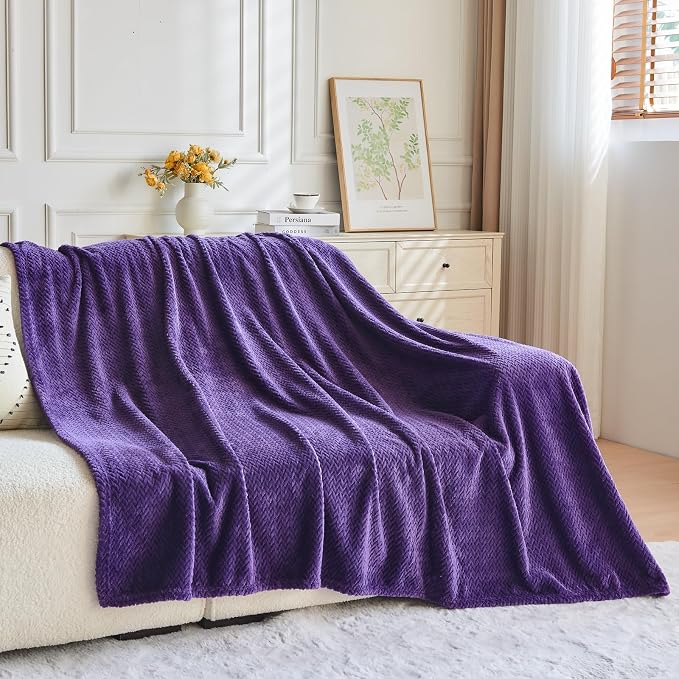 NEWCOSPLAY Fleece Leaves Pattern King Blanket, Dark Purple, 90"x110" | Super Soft Throw Blanket, Lightweight Cozy Bed Sofa Blanket, Premium Silky Flannel Fleece, Travel Blanket for All Season Use