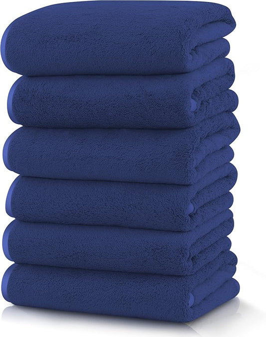 TENSTARS Silk Hemming Hand Towels for Bathroom - Quick Drying - Ultra Soft Microfiber Absorbent Towel for Bath Fitness, Gym, Shower, Hotel, and Spa - 16x28 Inch | Set of 6, Navy Blue