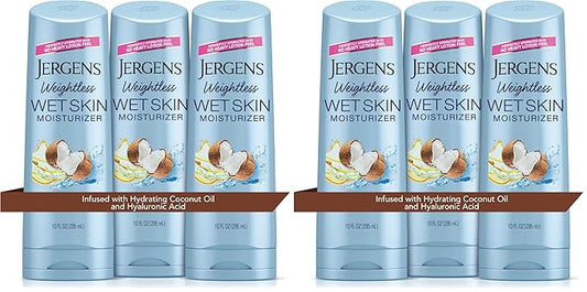 Jergens Wet Skin Body Moisturizer with Coconut Oil,In Shower Lotion for Dry Skin,Fast-Absorbing,Non-Sticky,Dermatologist Tested,10 Oz,(Pack of 6)