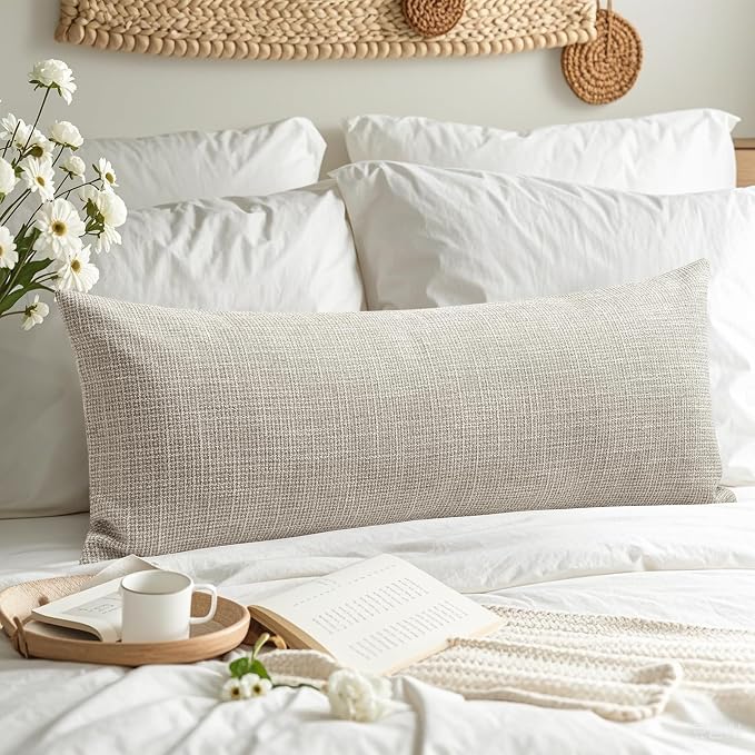 OTOSTAR Linen Throw Pillow Cover Set of 1 Decorative Long Lumbar Pillowcase Rectangle Cushion Cover 14x36 Inch for Home Decor Sofa Bedroom Car 35 x 90CM Khaki