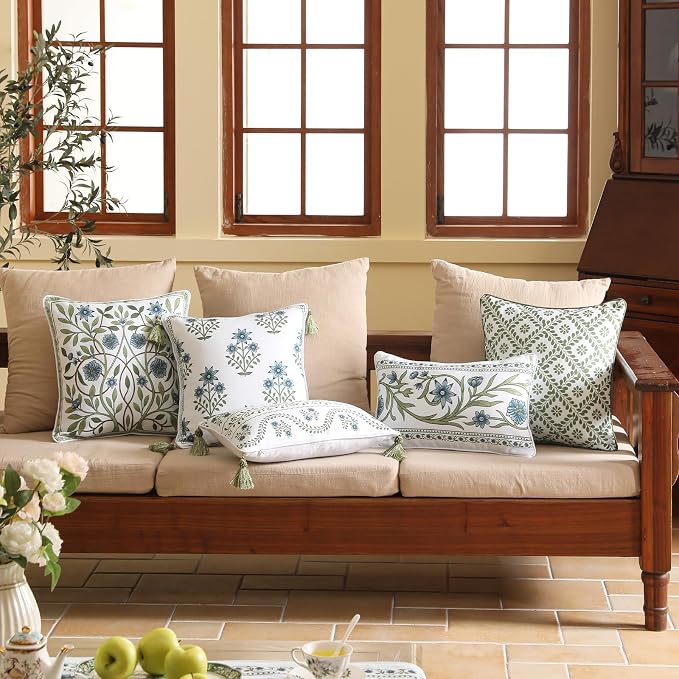 Designer Vintage Linen Throw Pillow Cover,18"x18"-Mosella A | French Elegant Square Decor Pillow Cover,Concealed Zipper Design,Floral Pattern,Sofa,Bedroom,Living Room,Lounge Chairs