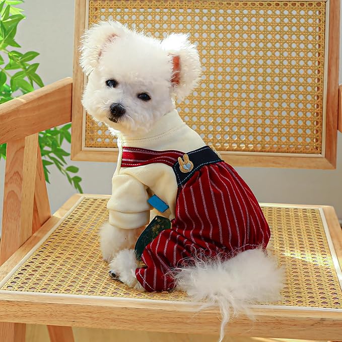 Dog Comfortable Soft Overalls Dog One-Piece Bear Outfit Puppy Cute Sweater Shirt Corduroy Pants Pet Stylish Summer Spring Clothes for Small Dogs Chihuahua Dachshund Daily Holiday Jumpsuit Costume