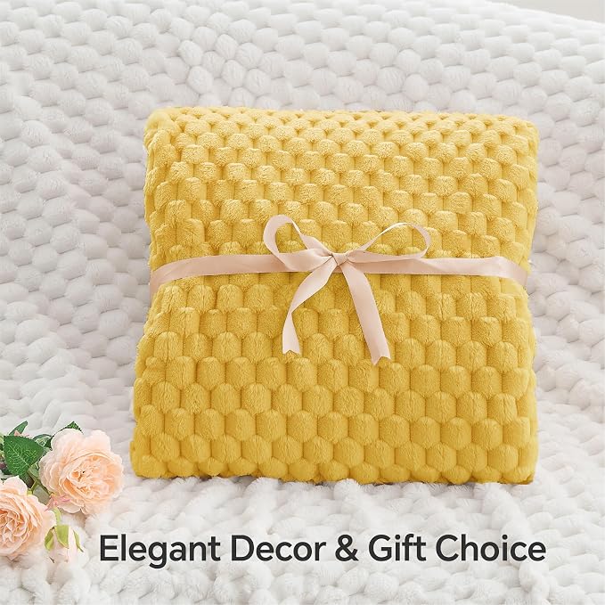 BEDELITE Yellow Throw Blanket for Couch, Soft Cozy Gifts for Women, 50 * 60 | 3D Jacquard Decorative Fleece Blanket, Super Soft Plush Throws, Cute Birthday Gift for Women & Men, Suitable for All Seasons