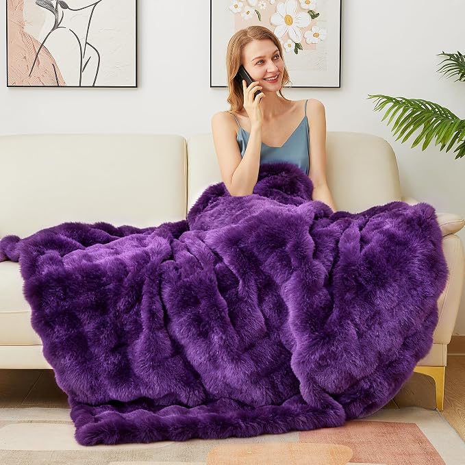 Latepis Purple Throw Blanket for Couch Bubble Cute Soft Warm Faux Fur Blanket for Sofa Bedroom Cozy Blankets for Women Gift Luxury Blankets for Woman Gifts 50''x60'', 860GSM