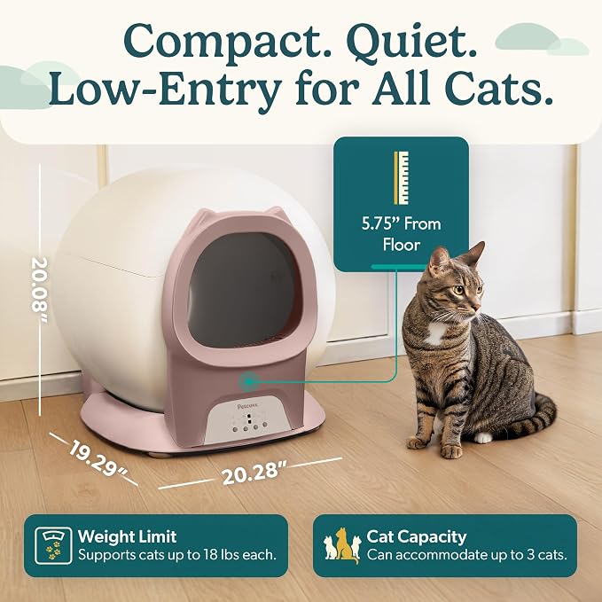 Petcove PurrTek Automatic Litter Box Self Cleaning 5GHz Wi-Fi, Odor Control | 45 dB Quiet, App Control Sealed Waste Bin, Advanced Safety Sensors, Auto Smart Self Cleaning Cat Litter Box for Multiple Cats