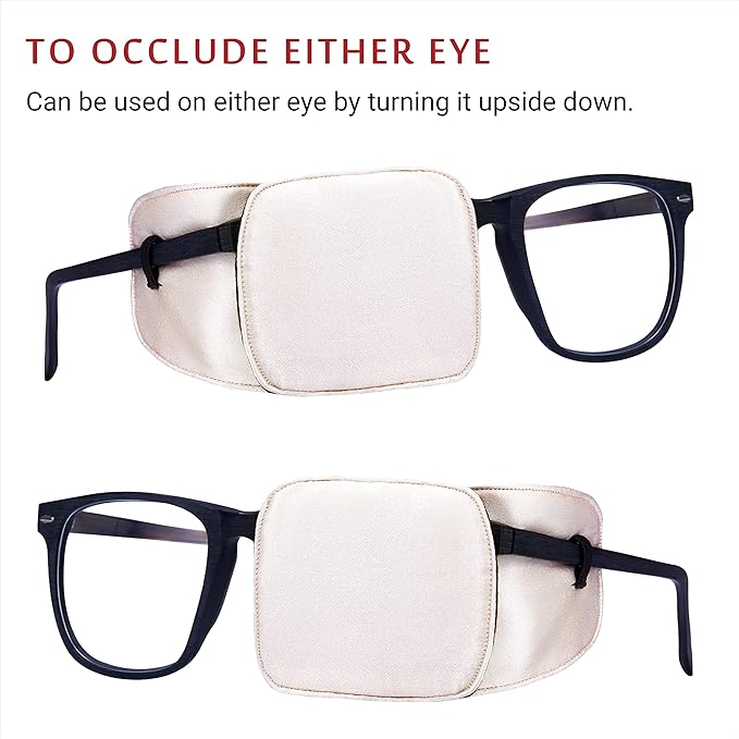 Astropic 2Pcs Large Silk Eye Patches for Adults Kids Big Glasses to Cover Either Eye (Large, Creamy Beige)