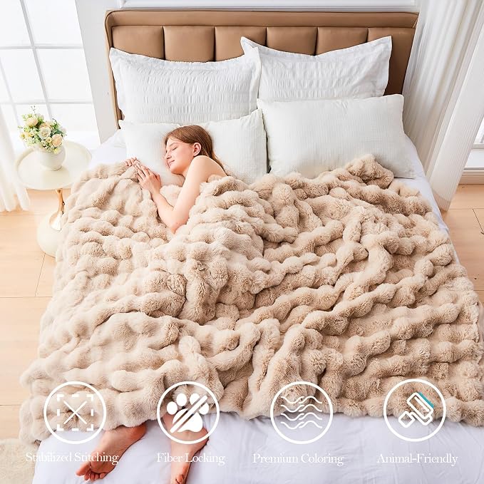 Faux Fur Twin Blanket for Couch, 1000 GSM Cozy Fuzzy Fluffy Soft Plush Thick Bubble Sherpa Blanket for Sofa Bedroom Living Room, Mothers Day Birthday Gifts for Women Home Decor