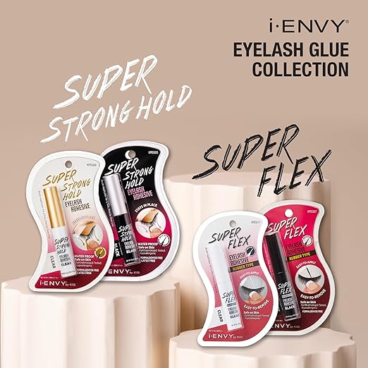 i•ENVY Super Strong Hold Eyelash Adhesive, Waterproof, 48-Hour Long-Lasting Lash Glue, Latex-Free, Hypoallergenic, Quick-Drying with Brush-On Applicator for Strip Lashes (Black, 1 Pack)