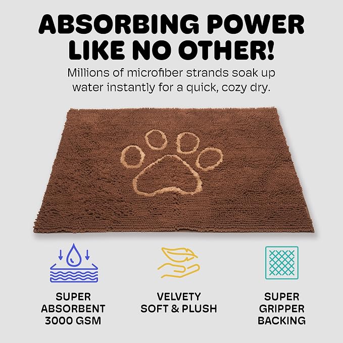 Dog Gone Smart Dirty Dog Doormat - Fast Drying Rug with Super Gripper Backing for Clean Floors - Super Absorbent and Machine Washable Mat for Muddy Paws - Mocha | Super Gripper Backing for Clean Floors - Absorbent Microfiber and Machine Washable Mat fo...