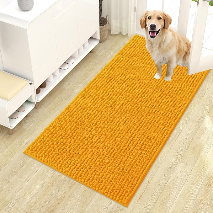 OLANLY Dog Door Mat for Muddy Paws 44x24, Extra Absorbent Chenille Mud Mat | Golden Yellow, Absorbs Moisture and Dirt, Non-Slip Machine Washable Doormat, Quick-Drying Indoor Entryway Floor Mat for Dogs