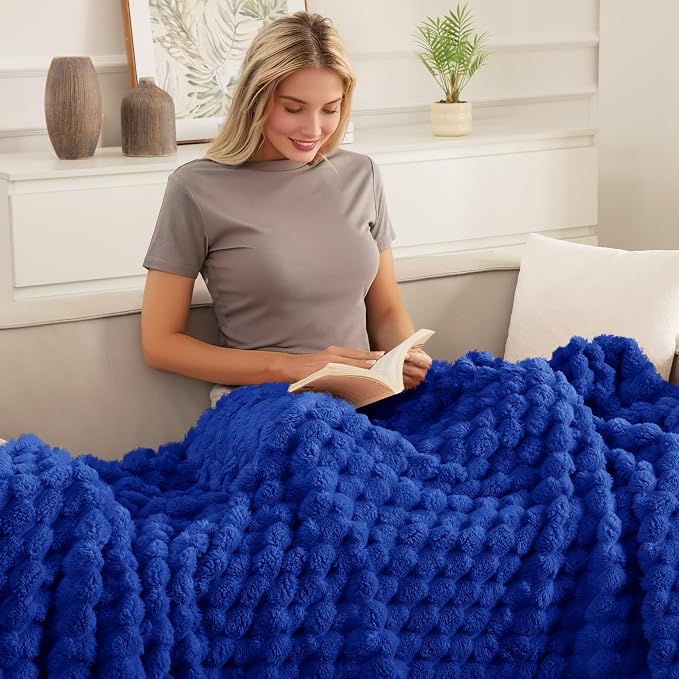 Whale Flotilla Soft Fleece Twin Size Bed Blanket Luxury 3D Jacquard, Blue | Lightweight Coverlet Bedspread, Super Cozy Plush Fluffy Fuzzy All‑Season Decorative Blanket for Bed, Dorm Essentials, 60"x80"
