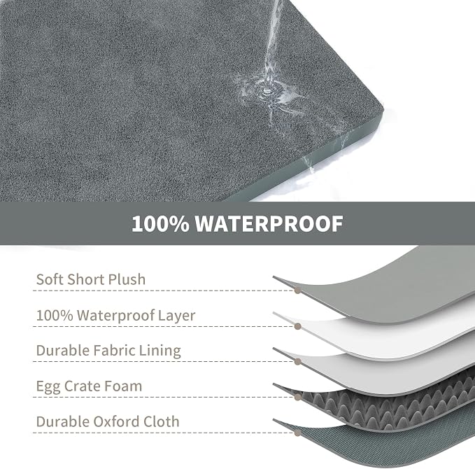 Large Waterproof Orthopedic Dog Bed with Egg Crate Foam | Fits 42x28 Crates, TPU Waterproof Layer, 1680D Washable Oxford Cover, Portable Handle, Indoor & Outdoor Use, Up to 80 lbs