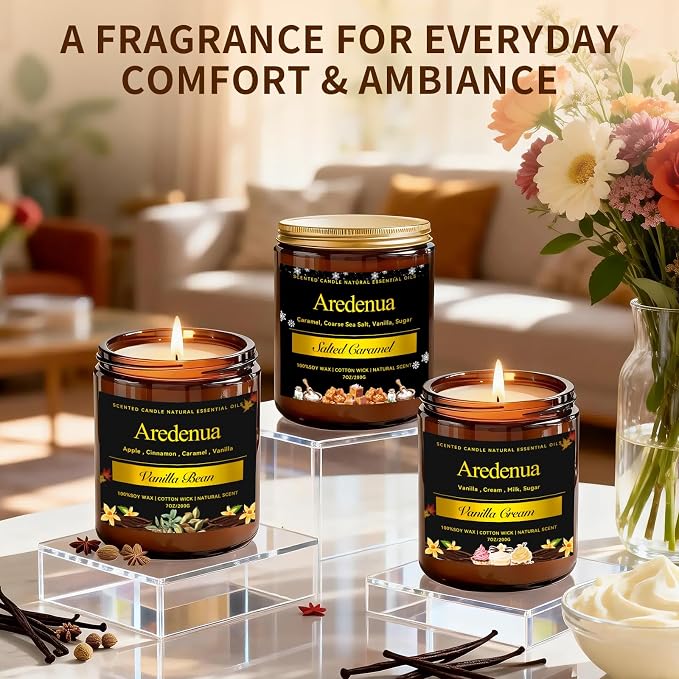 Salted Caramel Candle | Odor Eliminating Candles - 7oz Soy Candles for Home Scented, Warm Sweet Aroma Relaxing Scented Candles - Aromatherapy Candle Gift for Women Men - Up to 50 Hours Burn Time