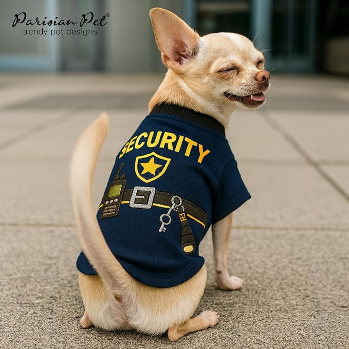Parisian Pet Dog Security Woofficer Shirt - Embroidered Pet Vest - 100% Cotton & Polyester Doggy Shirt - Lightweight Pet Clothes - Sleeved Puppy Costume - Funny Shirts for Small Dogs - S