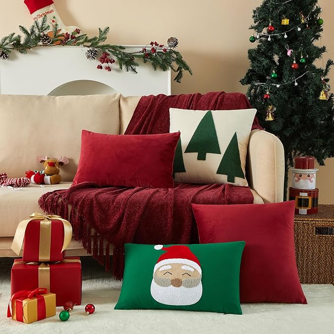 12x20 Lumbar Throw Pillow Covers Set of 2 for Couch Bed Sofa,Burgundy | Decorative Soft Velvet Cushion Covers with Invisible Zipper for Living Room Bedroom Home Decor Christmas