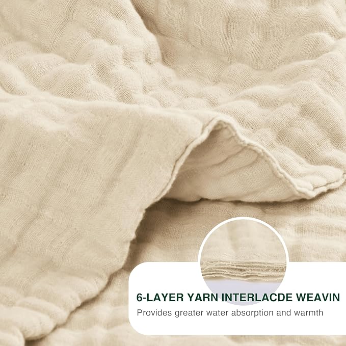 Love's cabin 100% Cotton Muslin Blanket, 6 Layer Lightweight Breathable Gauze Throw Blanket 50 x 60 Inches, Soft All Season Blanket for Couch, Bed, Sofa, Beige