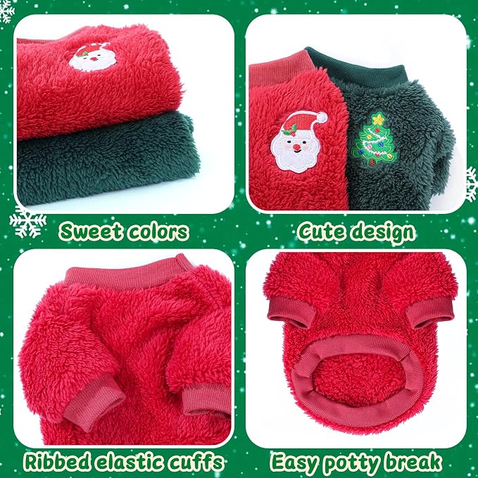 Dog Christmas Sweater for Small Dogs 1-3lbs Warm Fleece Cat Puppy Christmas Sweaters Dog Holiday Clothes for Dogs Like Chihuahua Yorkie Xmas Outfit 2 Pack (Xmas Red, Green, XXS)