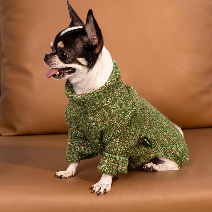 Fitwarm Knitted Turtleneck Dog Sweater, Thermal Dog Winter Clothes for Small Dogs Boy Girl, Holiday Pet Outfit, Heather Green, XL