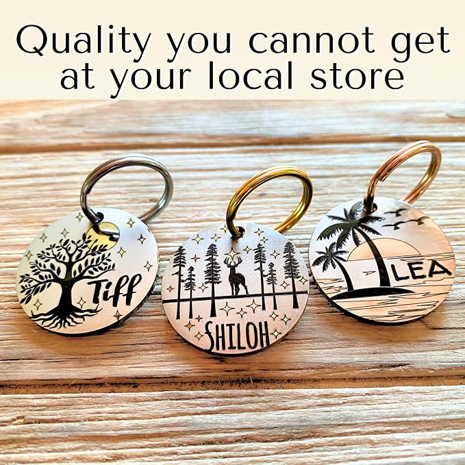 PawFurEver QR Code Dog Tag - Custom Dog Tags/Pet ID Tags for Dogs, Engraved Dog Tag & Pet Tag, Stainless Steel Dog Tags Personalized for Pets (Beach, Rose)