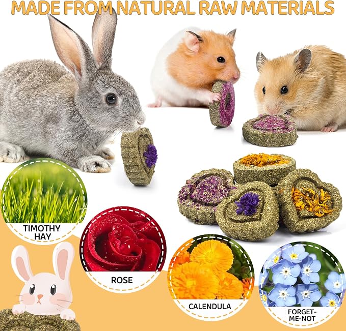 30PCS Guinea Pig Hay Grass Cake Food Set Natural Rabbit Chew Toys for Teeth