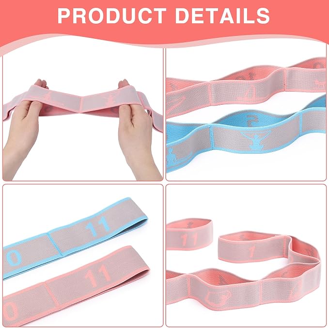 Elastic Yoga Stretching Strap with Loops, CEILIWEN Stretch Straps for Physical Therapy, Pilates Stretch Band, Elastic Exercise Bands, Leg Stretching Strap, Stretch Resistance Bands for Exercise