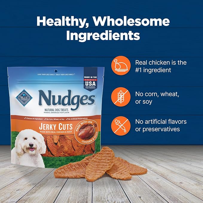 Blue Buffalo Nudges Jerky Cuts Chicken & Duck Dog Treats, 16 oz | Real Chicken & Duck First, Made in the USA, No Corn, Wheat, or Soy