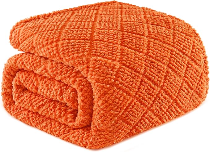 Whale Flotilla Soft Fleece Twin Size Blanket for Bed, Burnt Orange | Jacquard Waffle Blankets for Home Decor, Lightweight and Cozy, All Season Suitable, 60x80 Inch