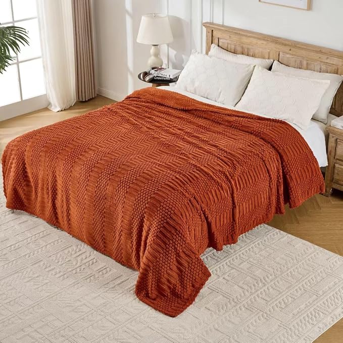 90x104 Inch Rust King Bed Blanket - Soft & Fluffy Fleece, Cute & Aesthetic, Perfect for Sofa, Couch, Bed, Living Room & Bedroom, All-Season Use, Plush & Cozy Decorative Blanket