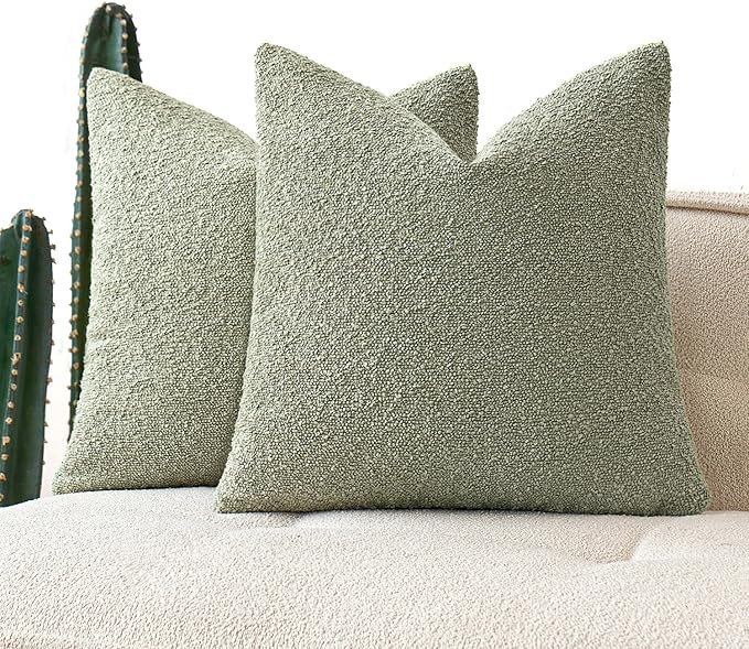 MIULEE 18x18 Decorative Lumbar Boucle Couch Pillow Covers Sage Green | Set of 2 Textured Neutral Throw Pillow Covers, Accent Solid Pillowcases, Sofa Living Room Home Decor