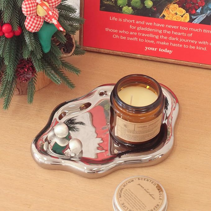 CCINPPY Ceramic Cloud Jewelry Tray Trinket Dish Key Bowl Nightstand Decor | Decorative Small Desk Tray Jewelry Plate Key Holder Bowl Cute Bedroom Room Decor Aesthetic, Gift for Women, Silver Large