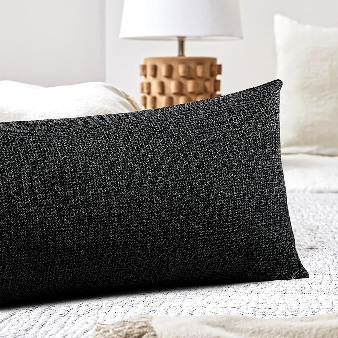 OTOSTAR Linen Throw Pillow Cover Set of 1 Decorative Long Lumbar Pillowcase Rectangle Cushion Cover 14x36 Inch for Home Decor Sofa Bedroom Car 35 x 90CM Black